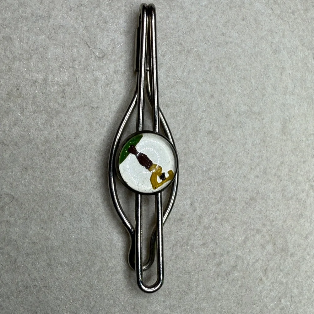 Mens Tie Bar Clip Reverse Painted intaglio golfer Glass Cabacho
